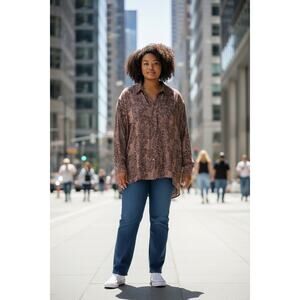 Citron Santa Monica Vintage Button Down Shirt XL Brown Mauve Baroque Print USA